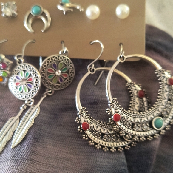 Fashion Jewelry Silver Tone and   Faux Turquoise  Earrings. - Picture 5 of 5